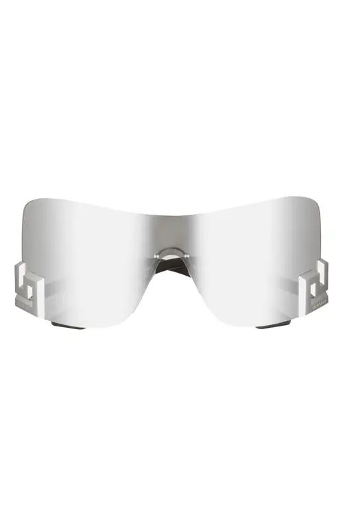 Versace 40mm Irregular Mirror Shield Sunglasses in Light Grey Mirror Silver at Nordstrom | Nordstrom