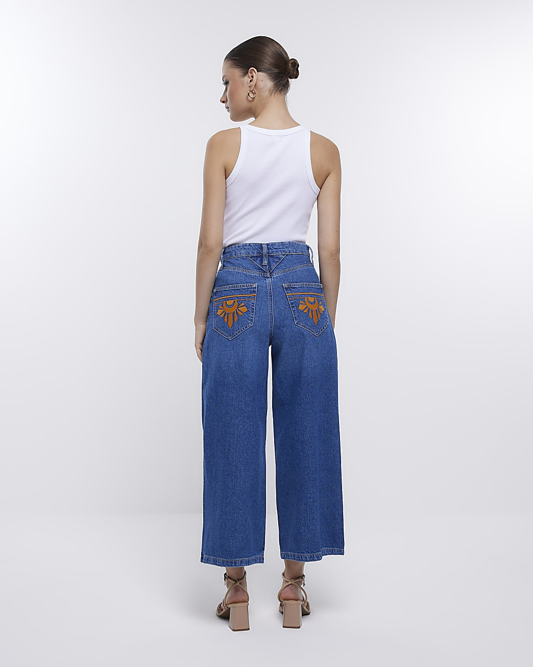 Blue high waisted wide leg jeans | River Island (US)