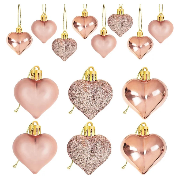24Pcs Rose Gold Valentine's Day Heart Shaped Ornaments Heart Shaped Baubles Ornaments for Home Tr... | Walmart (US)
