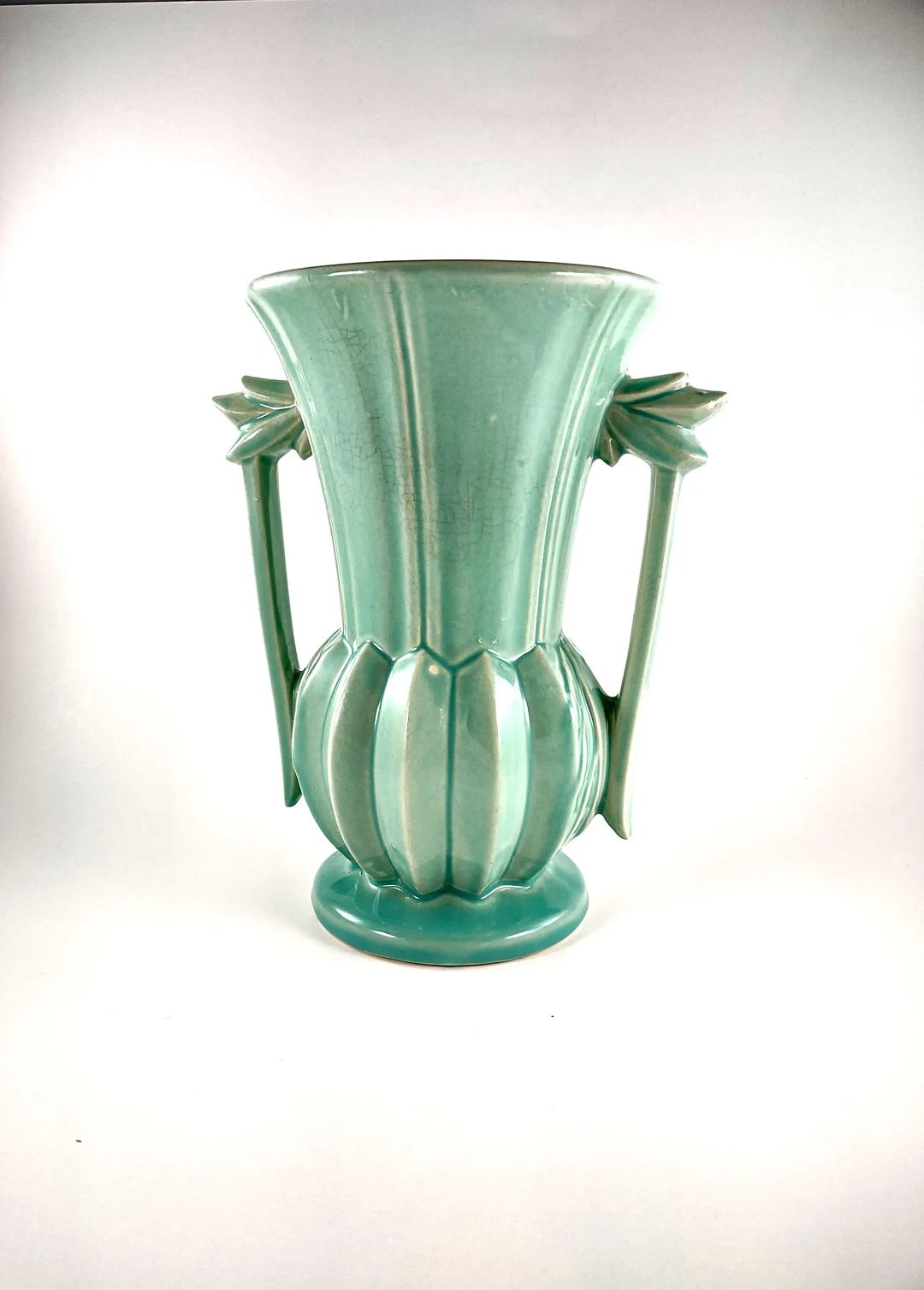 Vintage Mccoy Aqua Vase Feathered Handles 239 - Etsy | Etsy (US)