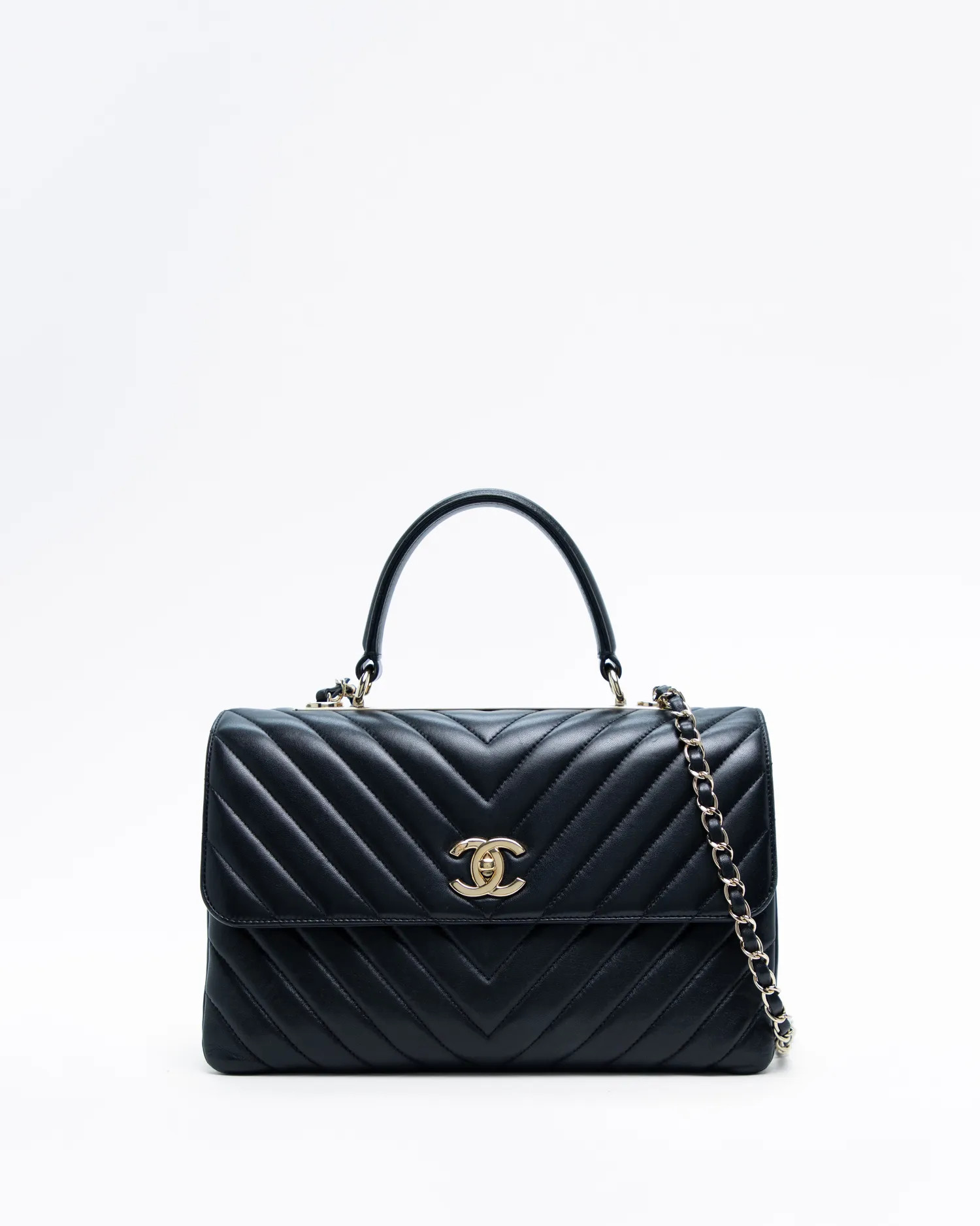 Lambskin Chevron Trendy Top Handle Flap Bag | Vivrelle