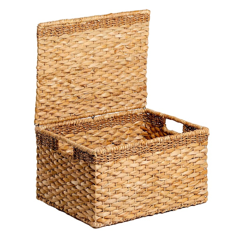 Joan Water Hyacinth Rectangle Storage Basket with Lid, Large | At Home