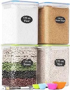 Extra Large Plastic Food Storage Containers with Lids for Flour & Sugar (4 PC, 175 Oz) - Airtight... | Amazon (US)