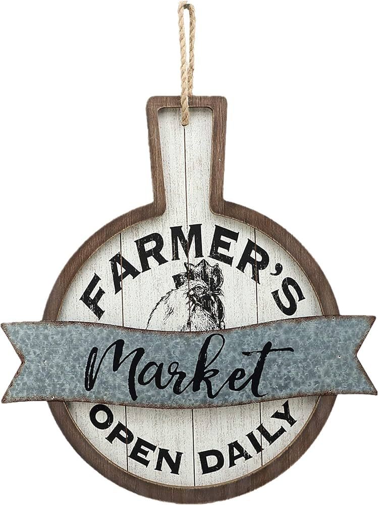 Parisloft Farmer's Market Open Daily Wood and Metal Circular Signs|Rustic Farmhouse Kitchen Wood ... | Amazon (US)
