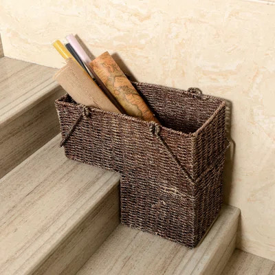14-Inch Wicker Staircase Basket with Handles - Handmade L-Shaped Woven Seagrass Stair-Style Storage Organizer - Durable Container by Villacera | Wayfair North America