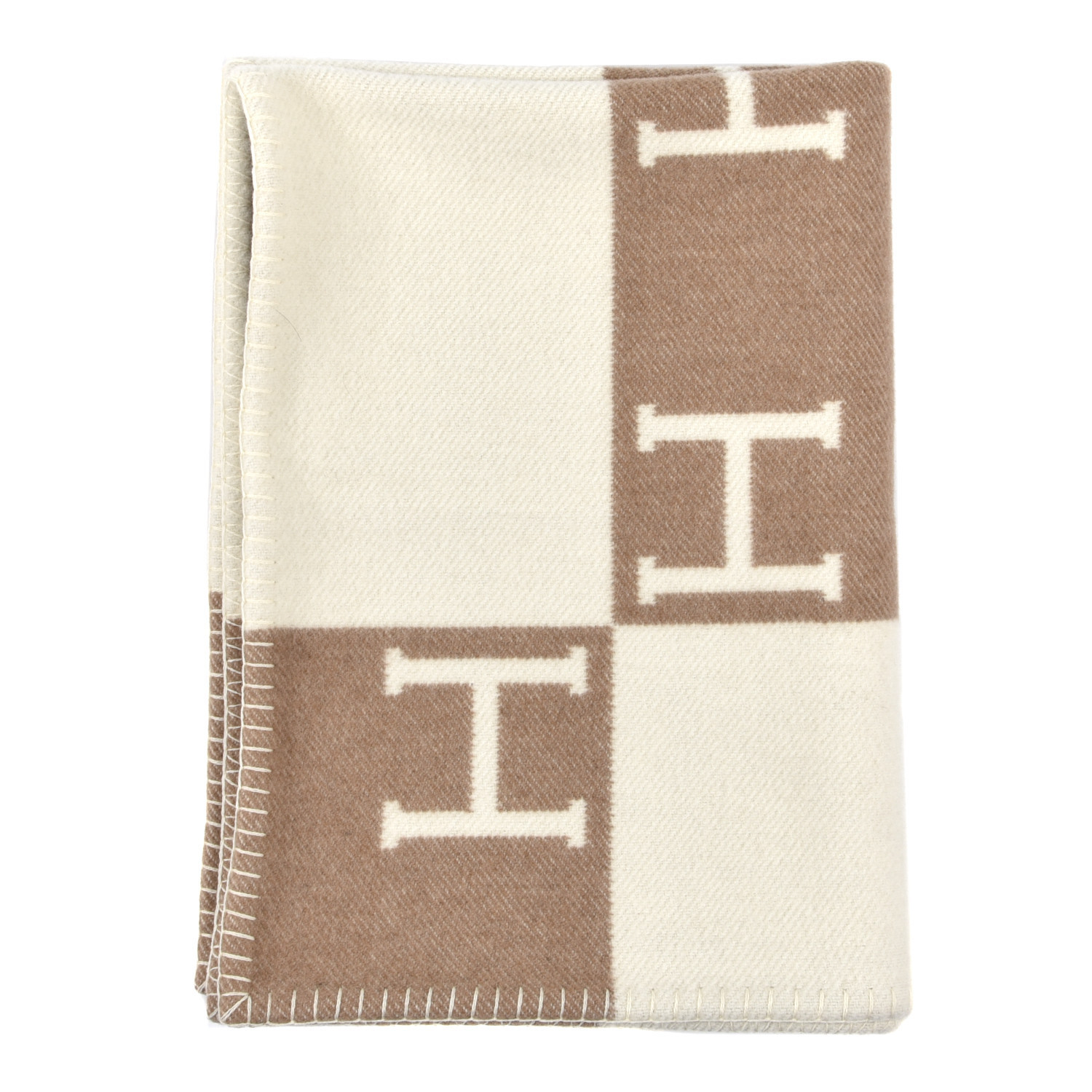 HERMES

Wool Cashmere Avalon Baby Blanket Noisette Moyen White | Fashionphile