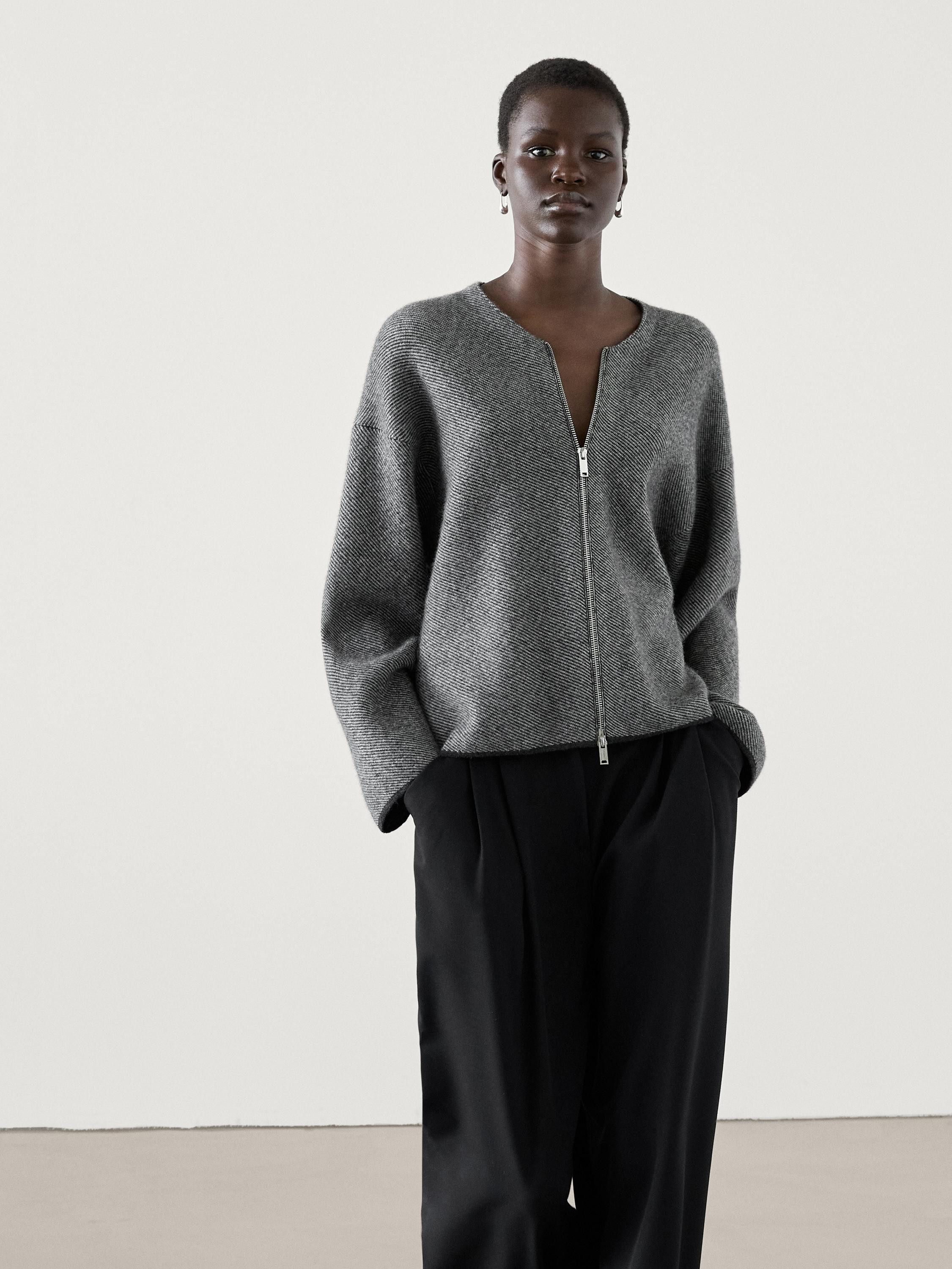 Wool blend knit zip-up cardigan | Massimo Dutti UK