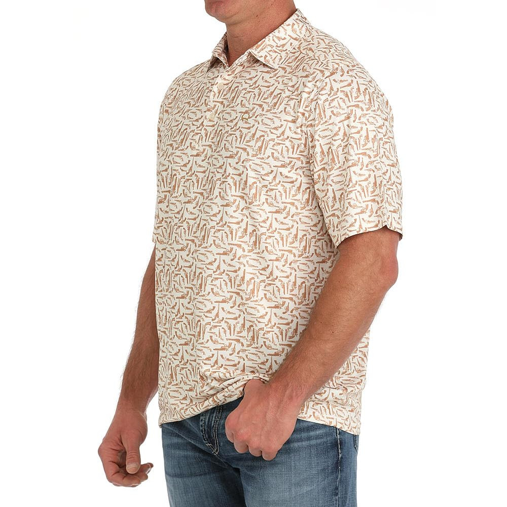 Cinch Mens Arenaflex Cream Gun Print Polo | Amazon (US)