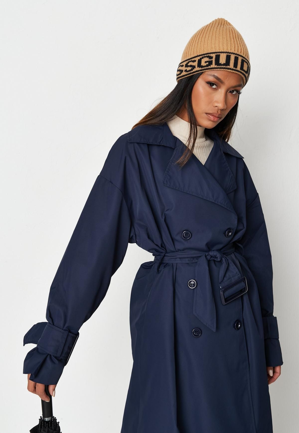 Petite Navy Oversized Trench Coat | Missguided (UK & IE)