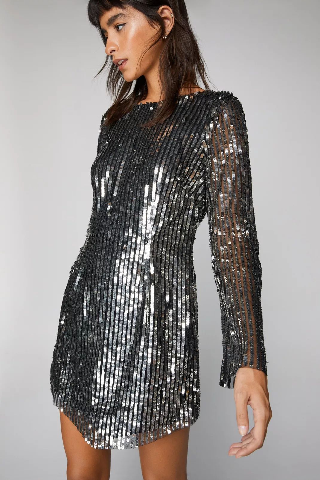 All Over Sequin Asymmetric Hem Mini Dress | Nasty Gal US