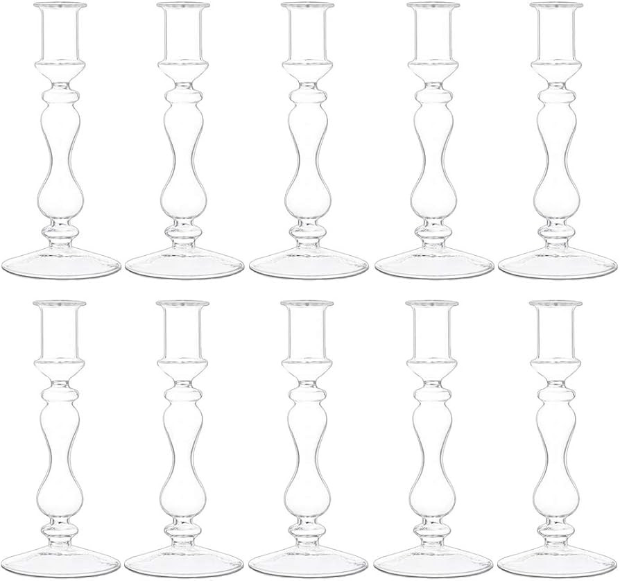 Glasseam Glass Candle Stick Holder, 10Pcs Clear Taper Candle Holders Bulk, Candlestick Holders fo... | Amazon (US)