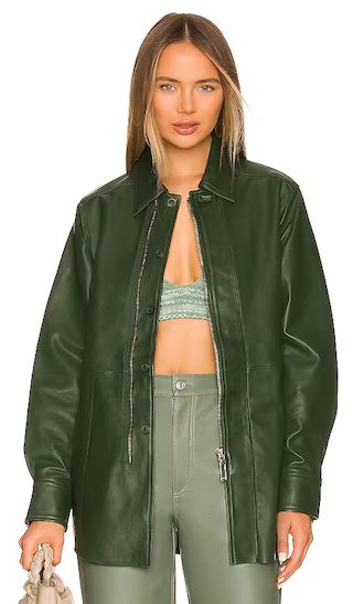 Nikko Leather Shacket in Green | Revolve Clothing (Global)