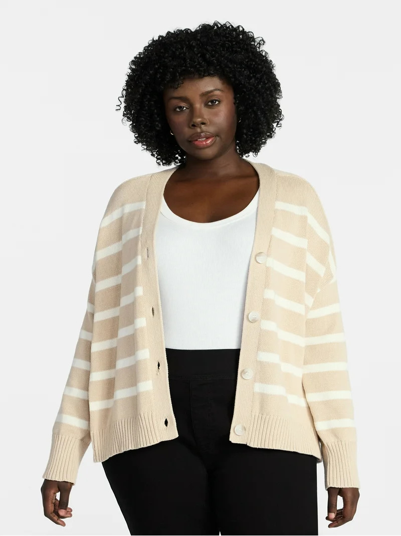 Terra & Sky Women's Plus Size Boyfriend Cardigan with Long Sleeves, Midweight, Size 0X-5X | Walmart (US)