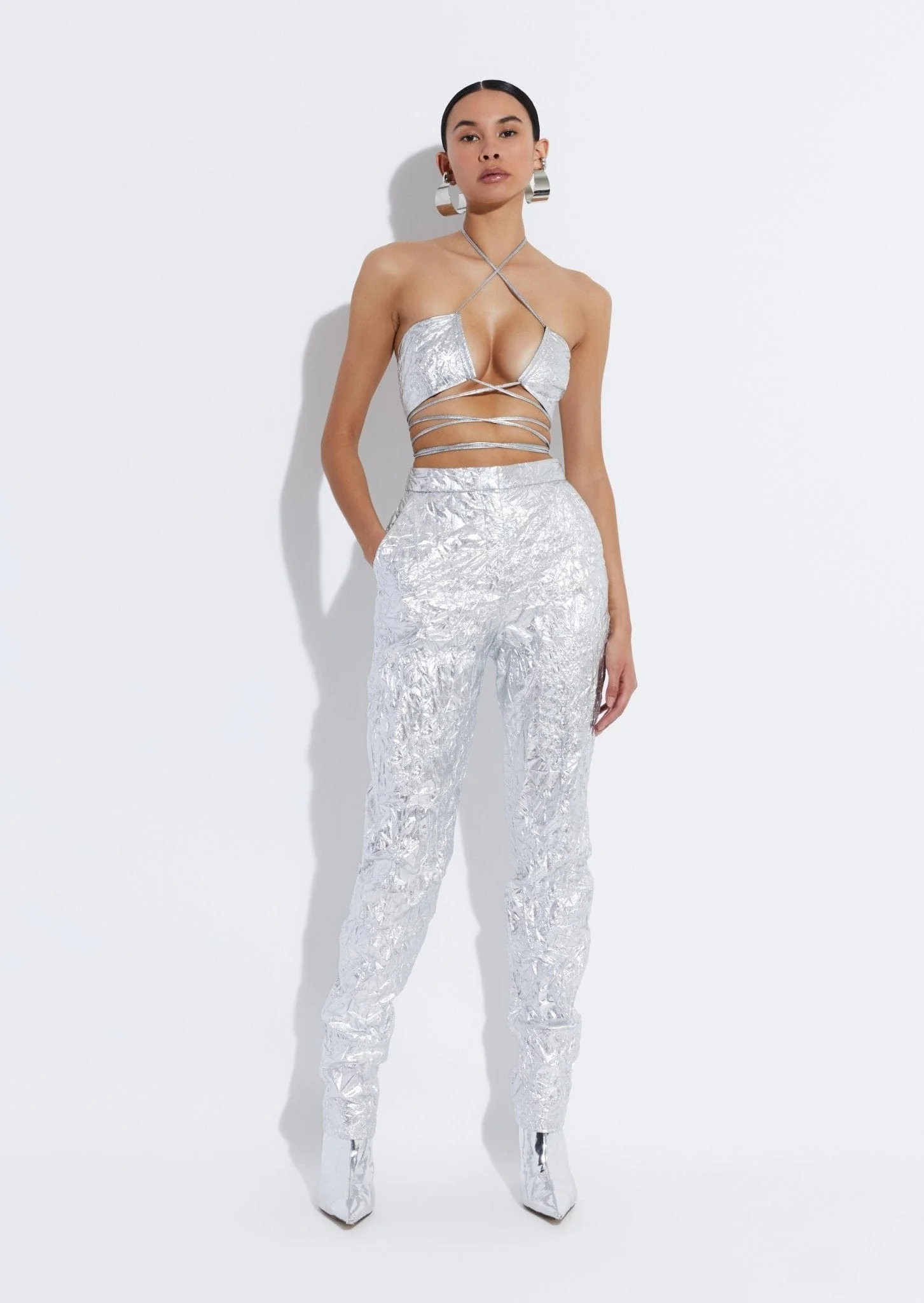 Crinkle Metallic Tie Bra Top | Lapointe (US)