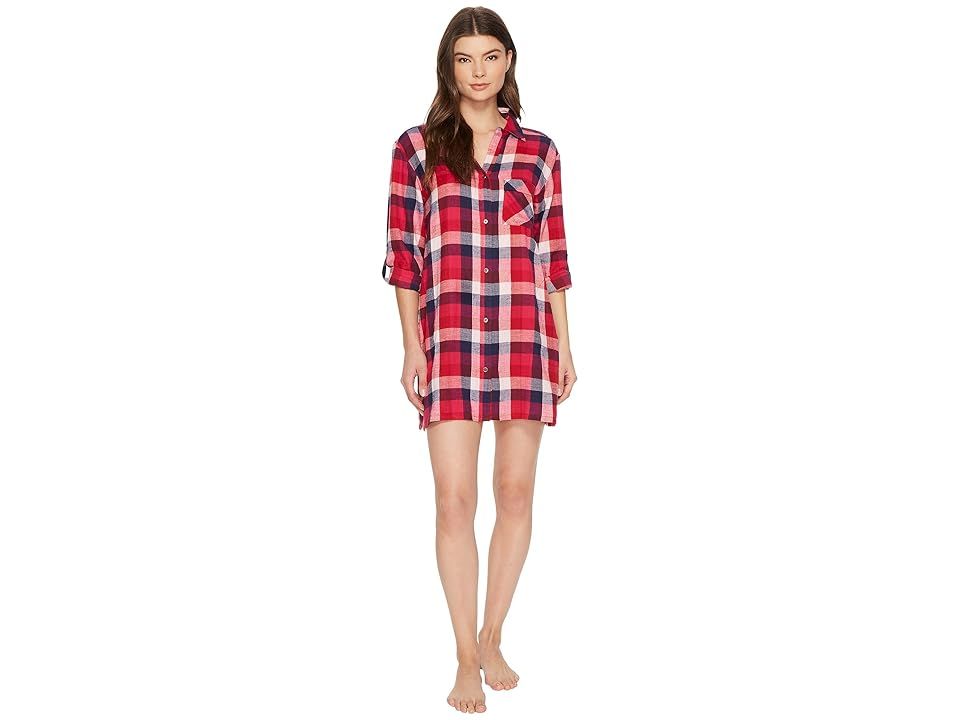Lucky Brand Flannel Button Down Sleepshirt (Buffalo Plaid) Women's Pajama | 6pm