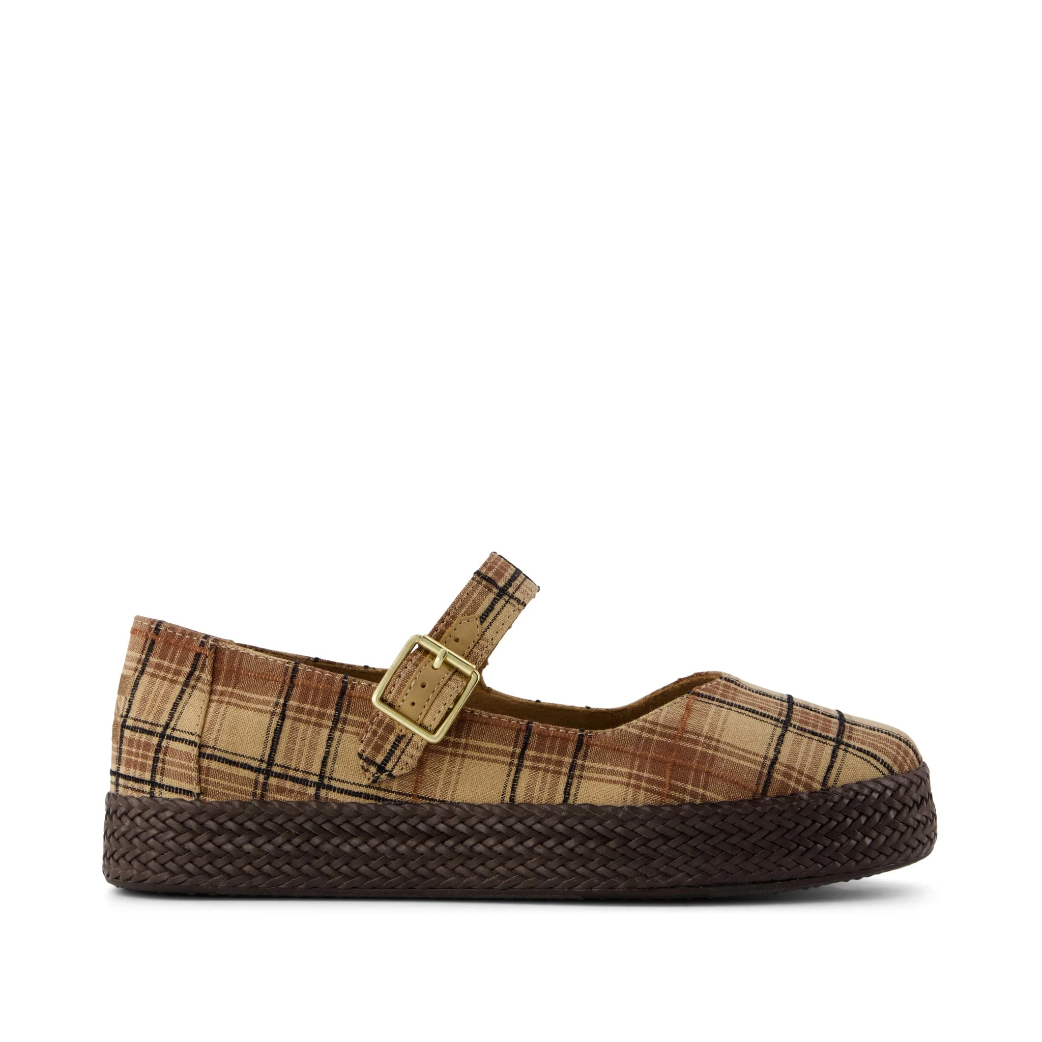 Womens Carolina Mary Jane Espadrille Toffee Textured Plaid | Toms EMEA