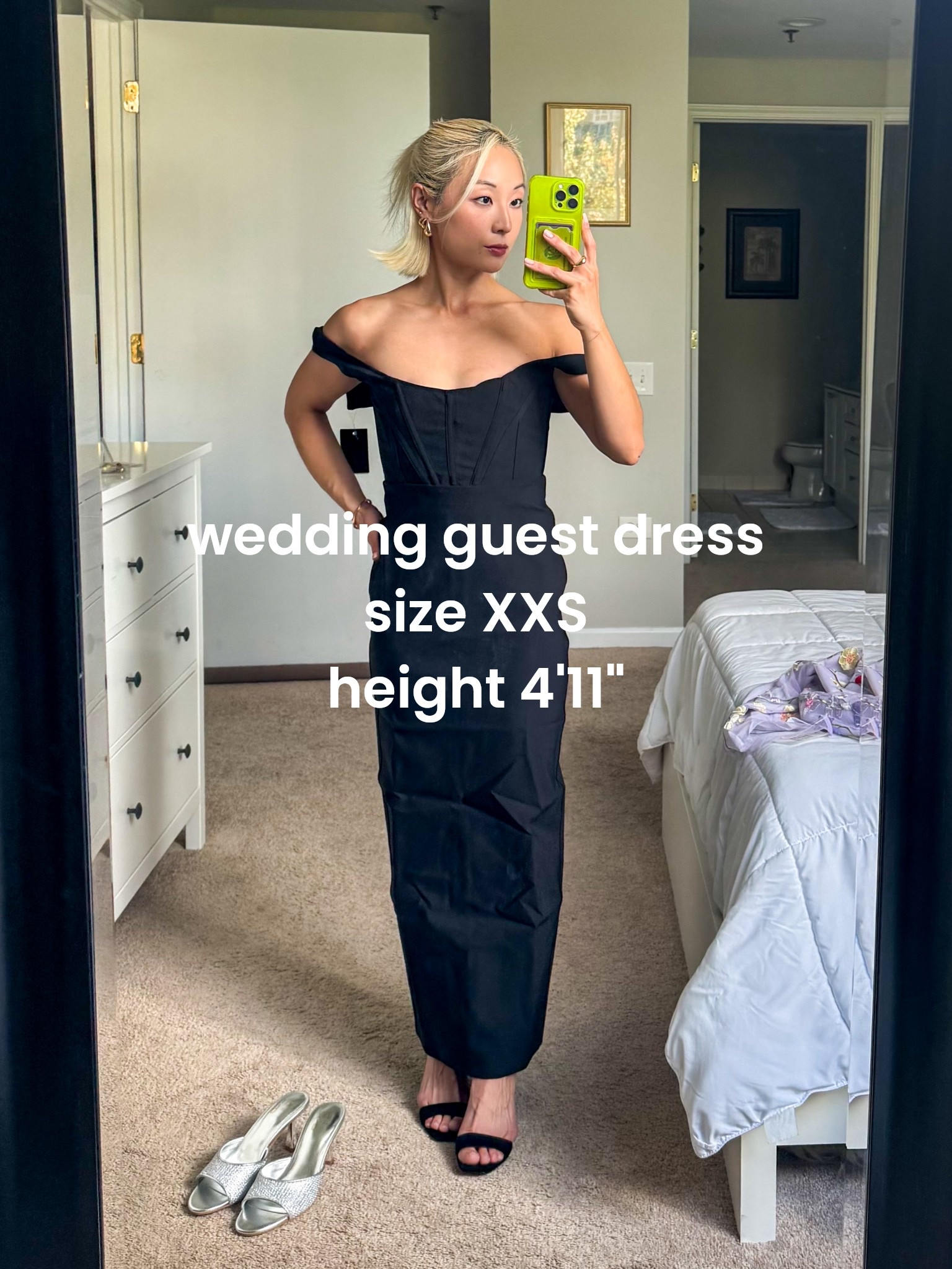 wedding guest dress perfect for petite sizes! wearing XXS, height is 4'11"