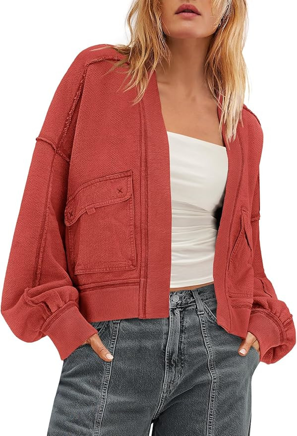 Nirovien Womens Sweatshirt Cardigan Open Front Oversized Sweatshirt Drop Shoulder Long Sleeve Jac... | Amazon (US)