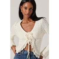 ASTR the Label | Lacey Pointelle Tie-Front Cardigan in Cream | Size XS | ASTR The Label (US)