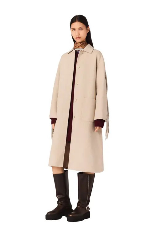 maje Long wool coat in Beige at Nordstrom, Size 34 Eu | Nordstrom