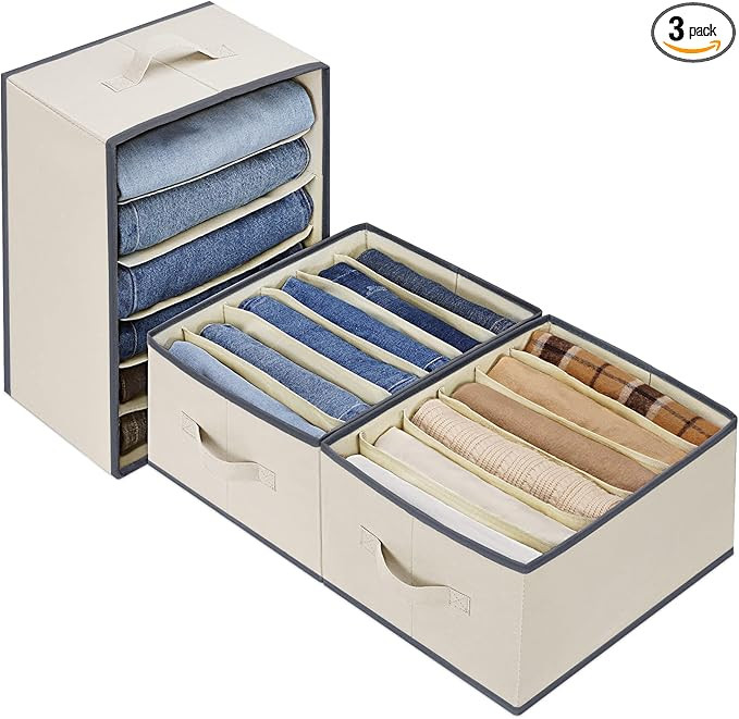 3 Pcs Large Size Wardrobe Clothes Organizers 6 Grids for Pants, Jeans, Sweater, T-shirt, Thin Coa... | Amazon (US)
