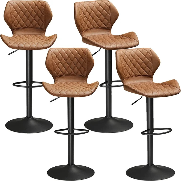 DICTAC Set of 4 Leather Counter Bar Stools Kitchen Dining Bar Chairs Rustic Low Back Brown | Walmart (US)