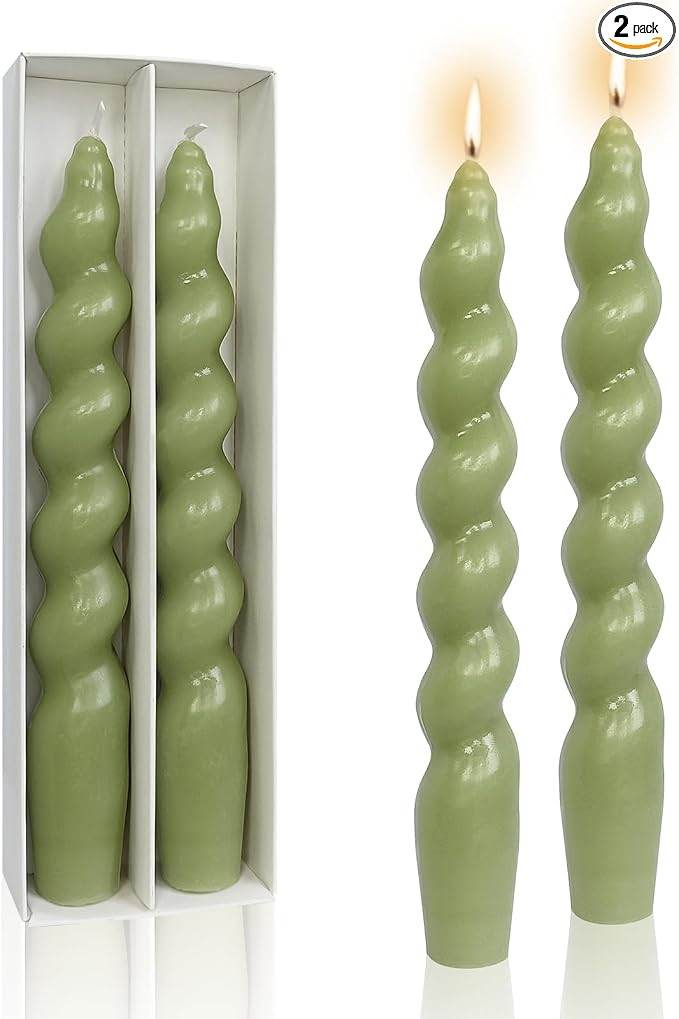 Smokeless Green Spiral Twisted Taper Candle，7.5 Inches Dripless Candlesticks 2 Pack Unscented S... | Amazon (US)