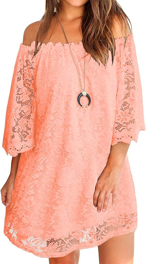 Women's Off Shoulder Lace Shift Loose Mini Dress | Amazon (US)