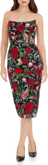 Cosette Floral Embroidered Strapless Body-Con Dress | Nordstrom