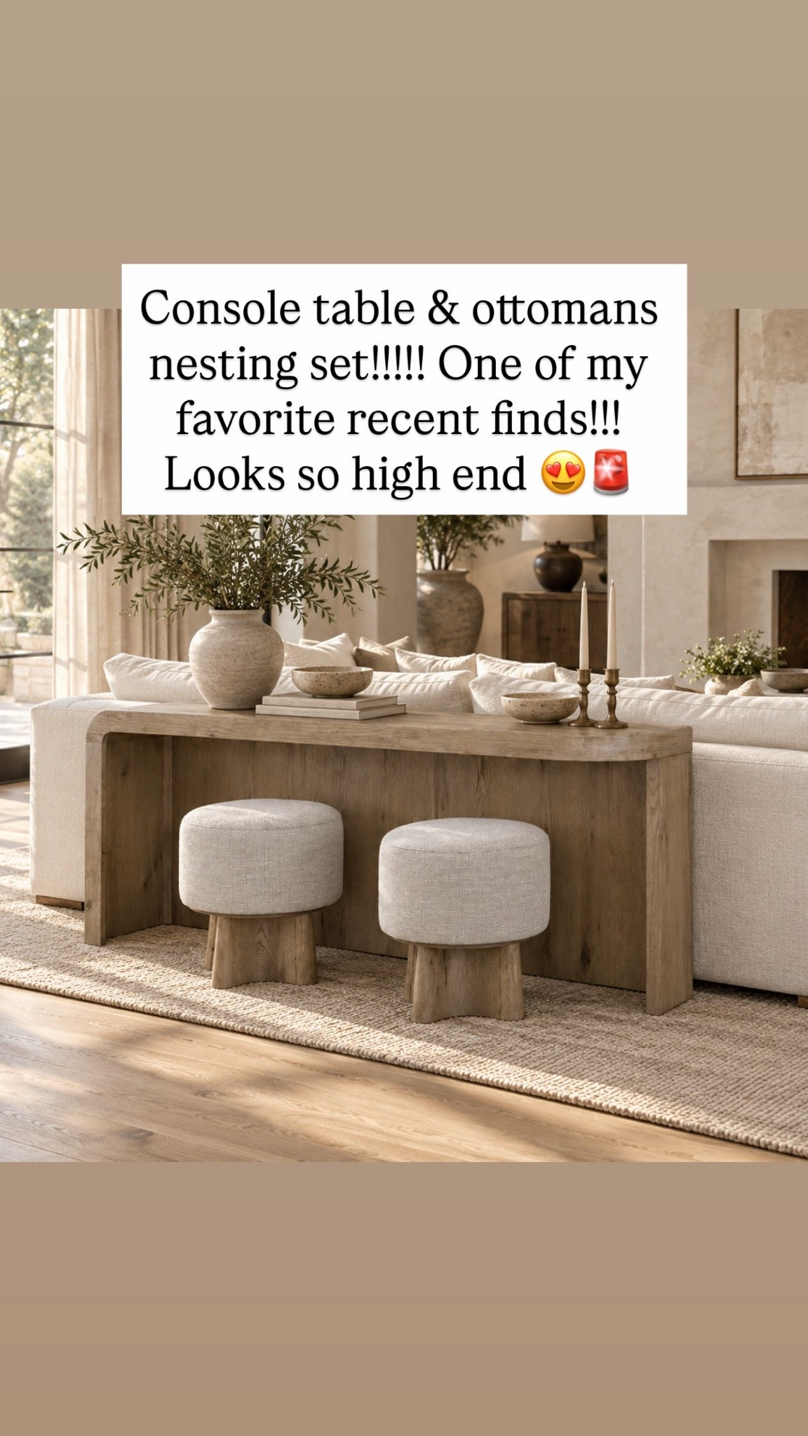 Console table & ottomans nesting set!!!!! One of my favorite recent finds!!! Looks so high end 😍🚨