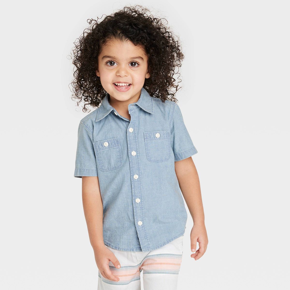 OshKosh B'gosh Toddler Boys' Short Sleeve Woven Chambray Shirt - Light Blue Denim | Target