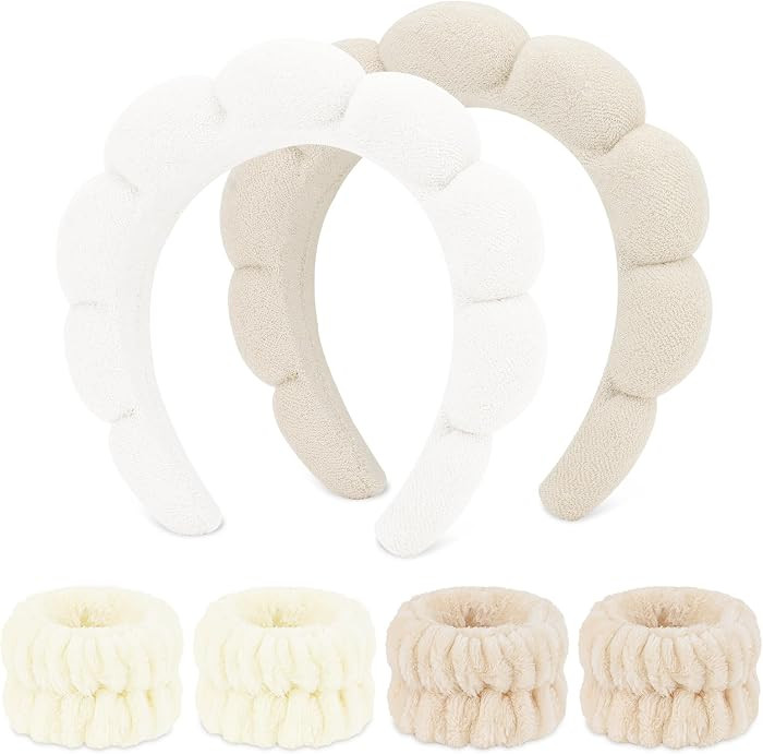 WHAVEL 6PCS Terry Cloth Spa Headband and Wristband Set, Makeup Puffy Sponge Face Wash Headband Ha... | Amazon (US)