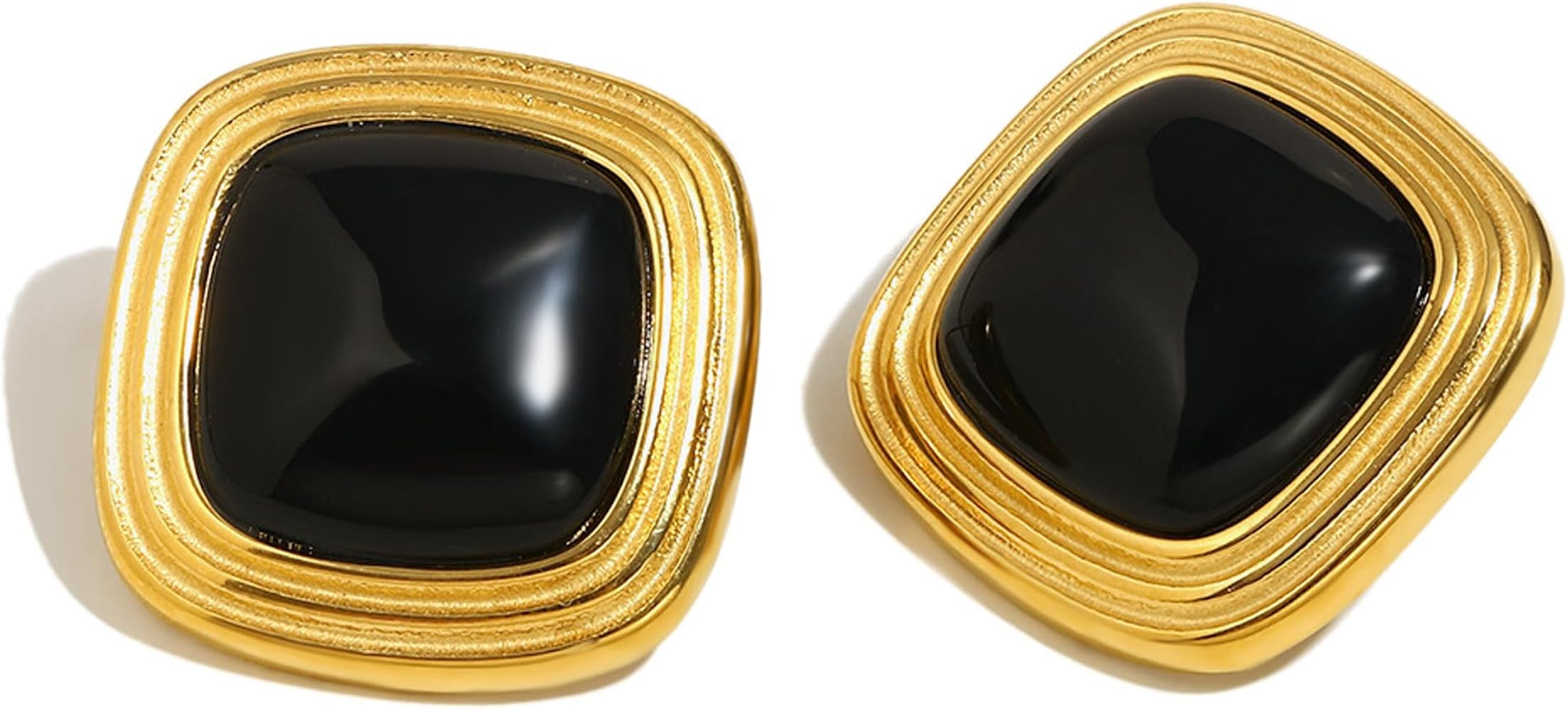 RAUCHBE Big Chunky Gold Earrings for Women Vintage Black Oval Earring Onyx Statement Earrings Tre... | Amazon (US)