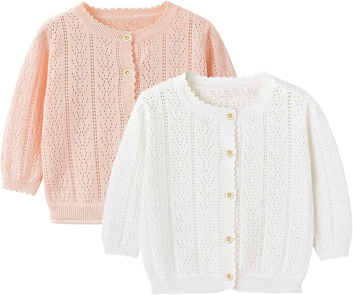 Simplee kids Baby Girl Thin Sweater Solid White Pink Cardigans for Toddler 0-3Years | Amazon (US)