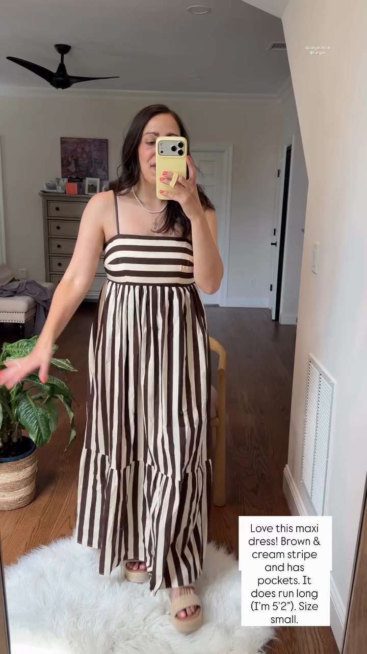 Love this maxi dress! Brown & cream stripe and has pockets. It does run long (I’m 5’2”). Size small.  @targetstyle @target