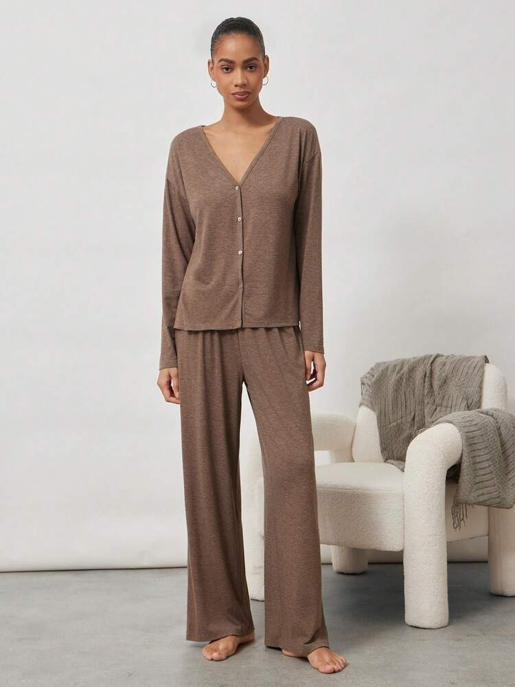Ocili Minimalist Comfortable Collarless Soft Women Pajama Set | SHEIN