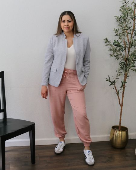 work from home outfit idea, gray blazer, white tee, pink joggers, get 10% off this top blazer and linen joggers with code PAULINA10

#LTKSeasonal #LTKGiftGuide #LTKstyletip