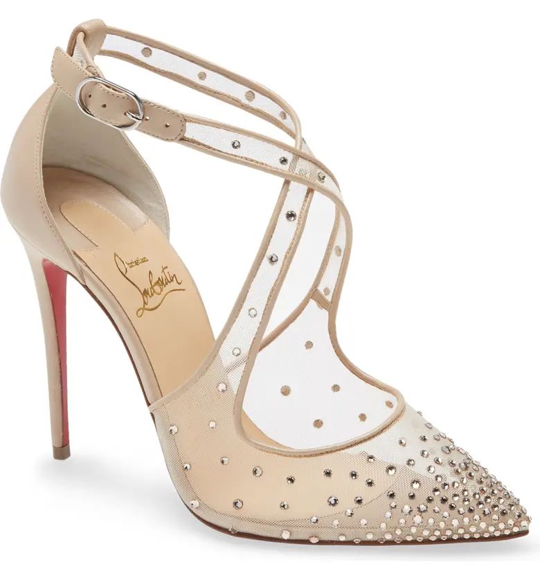 Christian Louboutin Maria Crystal Embellished Mesh Pointed Toe Pump (Women) | Nordstrom | Nordstrom