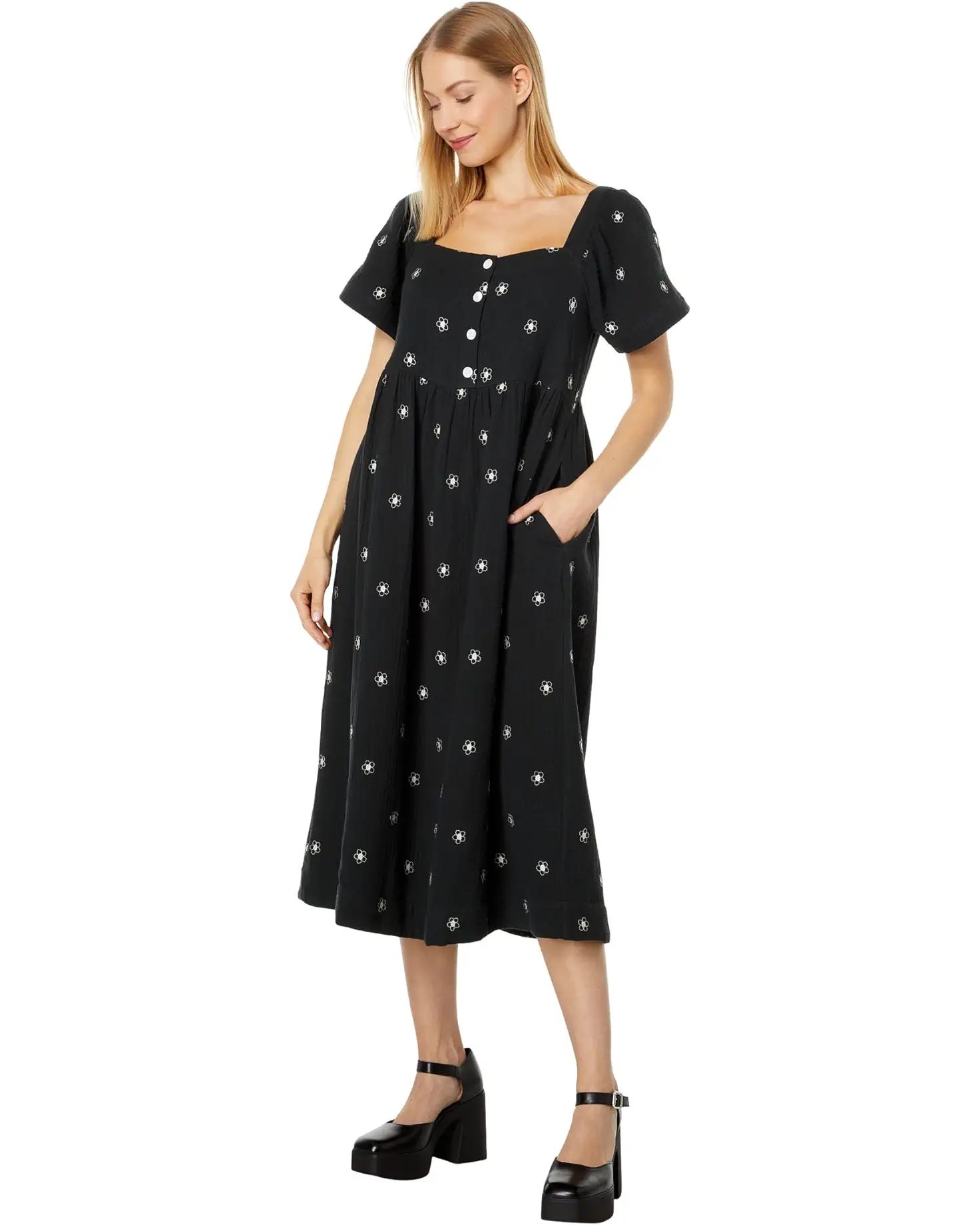 Melanie - Short Sleeve Square Neck Easy Midi Dress | Zappos