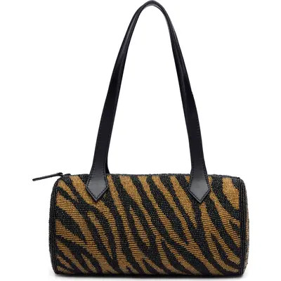 Reformation Aurora Beaded Baguette Shoulder Bag in White Black Zebra Beaded at Nordstrom | Nordstrom