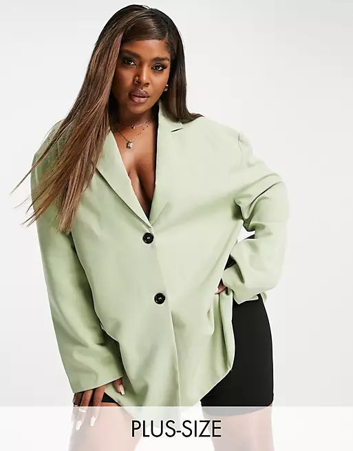 Extro & Vert Plus super slouchy blazer in leaf green - part of a set | ASOS | ASOS (Global)