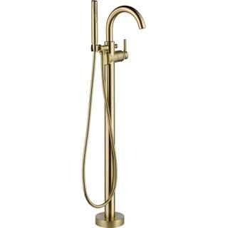 Delta Trinsic 1-Handle Floor-Mount Roman Tub Faucet Trim Kit with Hand Shower in Champagne Bronze... | The Home Depot