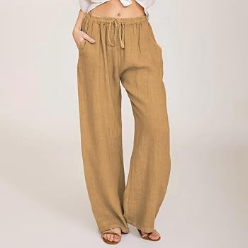 Amazon.com: Women's Linen Pants Summer Solid Drawstring High Waist Palazzo Lightweight Loose Wide Leg With Pockets Stretchy Work Travel 2024 : Clothing, Shoes & Jewelry | Amazon (US)