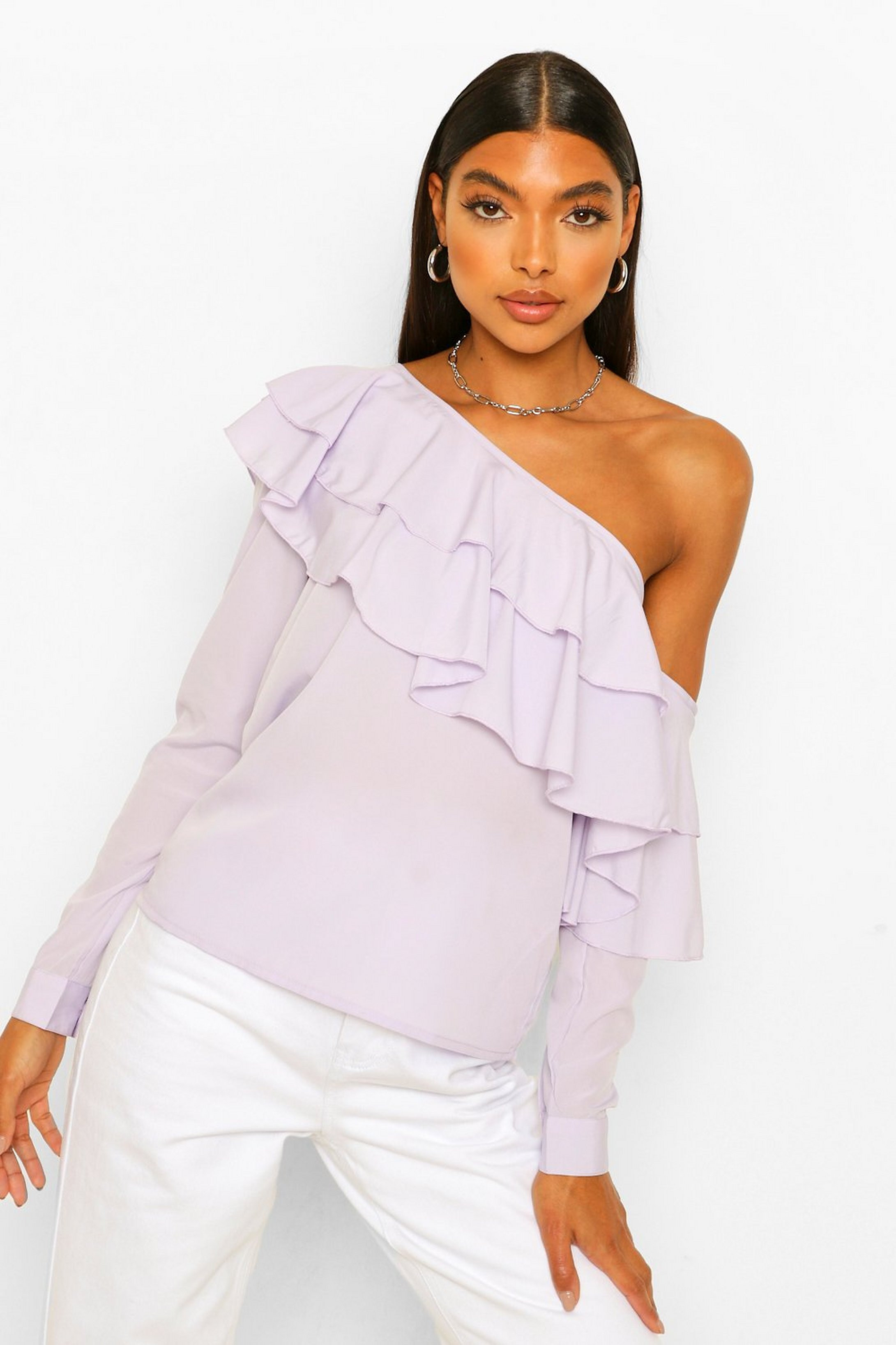 Tall Woven Ruffle One Shoulder Top | Boohoo.com (US & CA)
