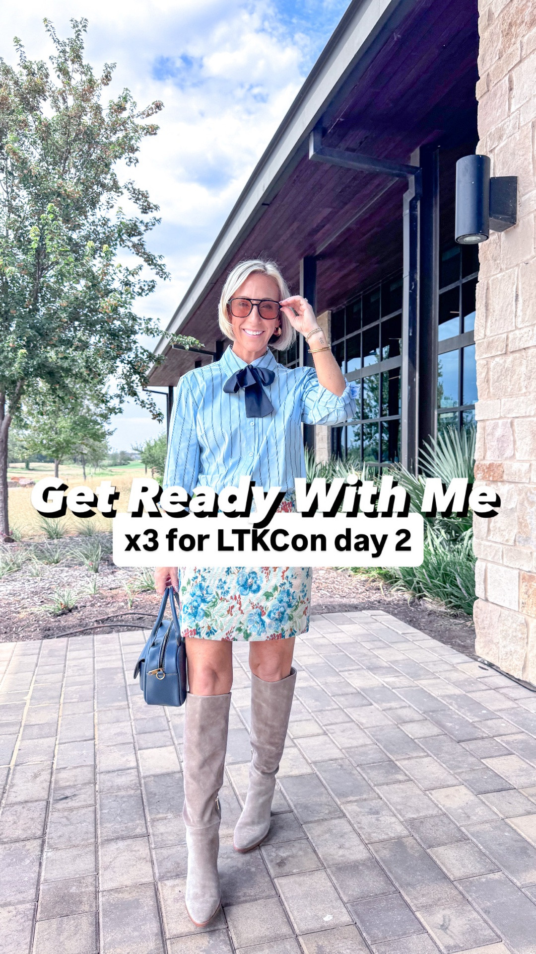 3 Outfits for Day 2 of LTKCon:
Outfit 1:
• High-Rise Jacquard Mini Skirt - size 0. $28.
• Button Front Shirt w/ Satin Tie - size XS. $26.
• Grey Boots - mine are old, so I linked similar. 
Outfit 2:
• Plaid Single Breasted Blazer - size XS. $38. 4 colors.
• Sleeveless Pleated Dress - size XS. • Buckle Tall Boots - tts. $46.98. 2 colors.
Outfit 3: 
• Maxi Dress - Unfortunately this dress is mostly sold out ( wearing a small).

• Purses linked too.

#LTKgrwm #LTKootd #LTKOver40