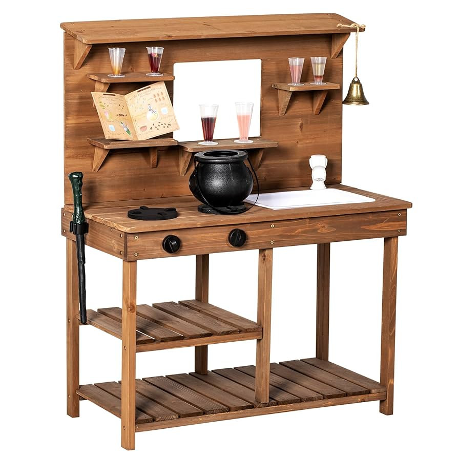 Mud Kitchen Playset for Kids, Wooden Magic Kitchen Set w/Wand, Recipe, Removable Sink, Faucet, St... | Amazon (US)