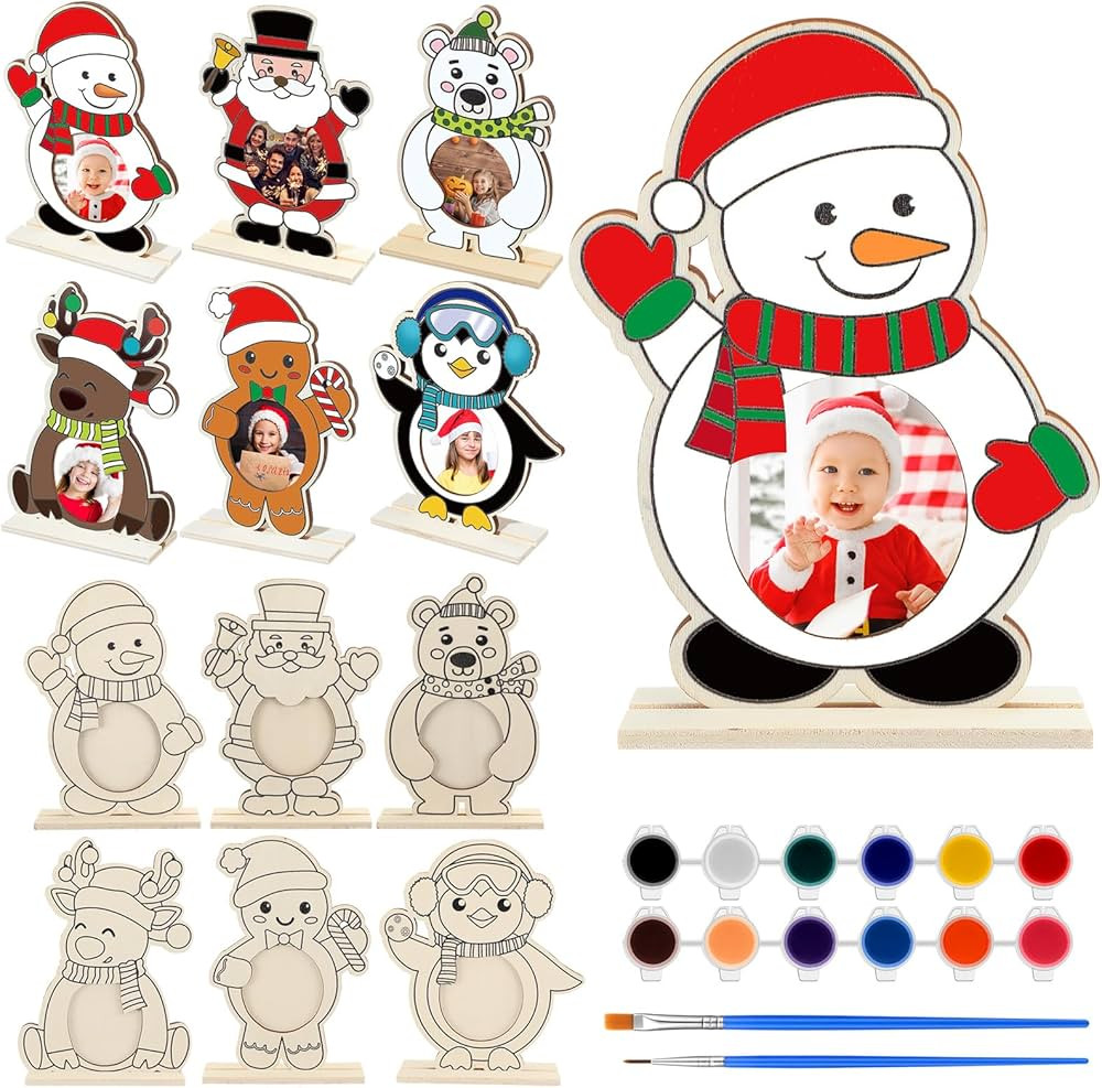 12 Sets Christmas Wooden Picture Frame Craft Kits for Kids Color Your Own Christmas Photo Frame D... | Amazon (US)
