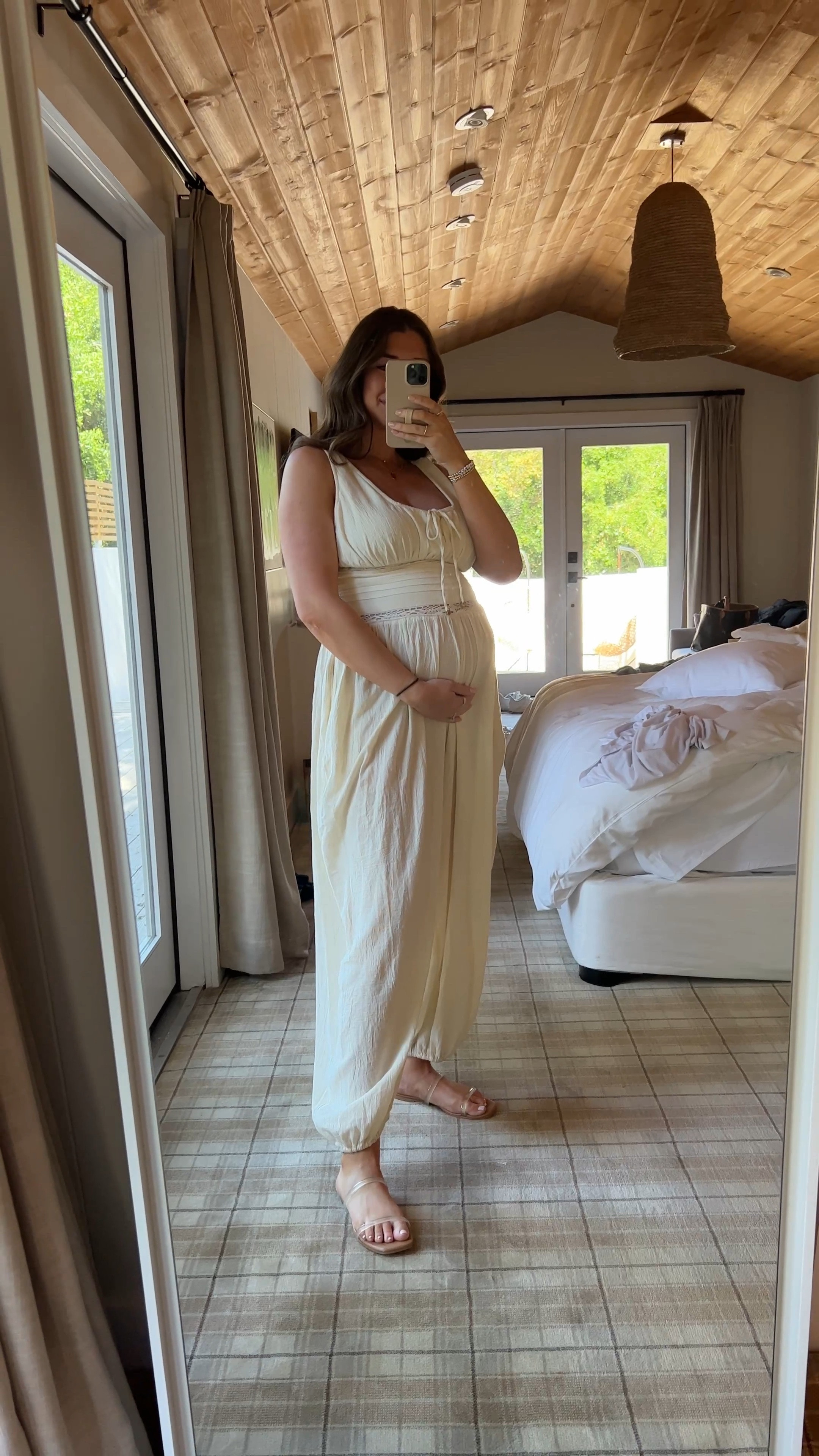 33 weeks. Wearing normal
Pre pregnancy size medium. 

#LTKbump #LTKtravel #LTKstyletip