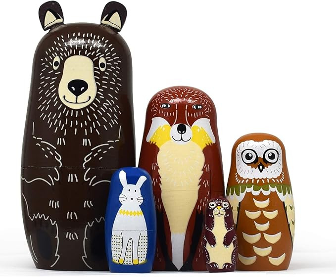 Tphon Handmade Bear Matryoshka Nesting Dolls - Cute Cartoon Wooden Stacking Set for Kids (5-piece... | Amazon (US)