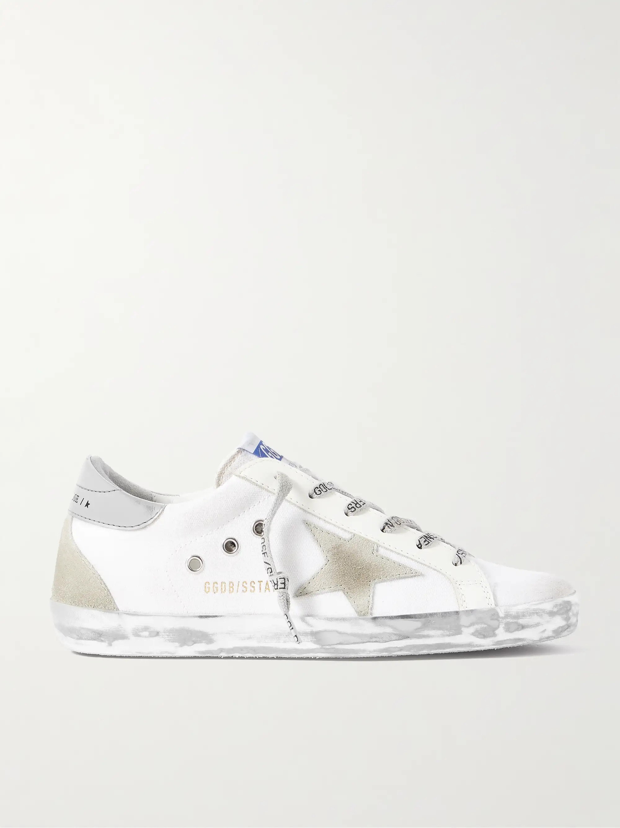 GOLDEN GOOSESuperstar distressed suede and leather-trimmed canvas sneakers | NET-A-PORTER (US)